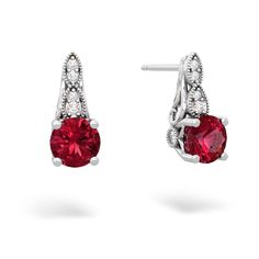 Feauturing flowing filigree scrolls and delicate milgrain accents, these intense red lab ruby earrings in 14K White Gold are truly unique. Twelve sparkling diamonds are nestled among the intricate details of these one-of-a-kind earrings. Luxury White Gold Jewelry With Lab-created Ruby, Red Garnet Earrings, Red Lab, Clean Origin, Garnet Jewelry, Garnet Earrings, Ruby Earrings, Ruby Jewelry, Red Garnet