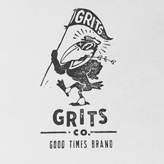 the logo for grits co shows a bird with a flag on it's head