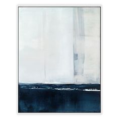 an abstract painting with blue and white colors