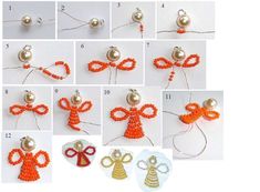 the instructions for making beaded angel ornaments are shown in several different styles and colors