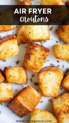 air fryer croutons on a white plate