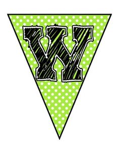 a green triangle with the letter y in it's center and polka dotty background