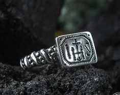 Christian Ring Men Christian Jewelry Jesus Christ Ring | Etsy Spiritual Silver Signet Ring For Wedding, Spiritual Sterling Silver Signet Ring For Anniversary, Spiritual Sterling Silver Hallmarked Signet Ring, Engraved Silver Signet Ring With Spiritual Style, Silver Engraved Spiritual Signet Ring, Spiritual Engraved Silver Signet Ring, Handmade Spiritual White Gold Signet Ring, Sterling Silver Spiritual Engraved Ring, Spiritual Engraved Sterling Silver Ring With Oxidized Finish