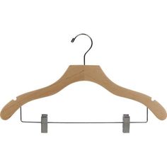 a wooden hanger with two clips on it