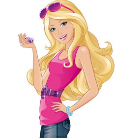 a cartoon girl with blonde hair and sunglasses is holding a cell phone in her hand