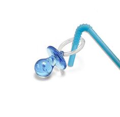 an image of a blue baby pacifier with a straw in it's mouth