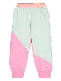 pink/mint green cotton colour-block panelled design elasticated waistband two side slash pockets straight leg elasticated ankles Colorful Sweatpants, Block Colour, Tracksuit Bottoms, Pink Outfits, Colour Block, Green Cotton, Tropical Print, Cotton Spandex, Track Pants