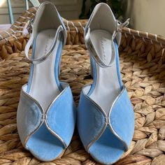 Beautiful, Baby Blue Shoes Bought On Etsy And Unable To Return. Wanted To Wear Them As “Something Blue” For A Wedding. New And Never Worn. Blue Lace Heels, Blue Heels Wedding, Baby Blue Shoes, Baby Blue Heels, Colorful Wedding Shoes, Blue Wedding Shoes, Lace Heels, Wedding Shoes Heels, Blue Heels