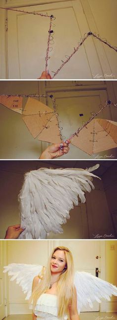 three different pictures of an angel made out of paper