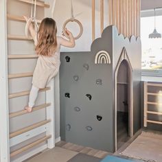 This gorgeous climbing wall bar set is a multi-functional Scandinavian piece of kids’ furniture. Kids love hanging, swinging, and learning new tricks with them... let that energy out! Wall bars are an excellent way to get the entire family active. While being a great piece of exercise equipment, wall bars are also an Toddler Playroom Ideas Small Spaces, Perspective Learning, Toddler Climbing Wall, Modern Kids Playroom, Climbing Wall Kids, Wall Bars, Rum Inspo, Indoor Playroom, Play Place