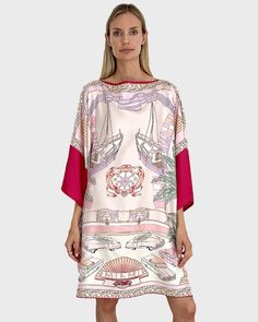 PRINTED SILK MIAMI KAFTAN: PINK Beach Boutique, Cashmere Poncho, Silk Kaftan, Lace Jacket, Scarf Poncho, Printed Silk, Cashmere Scarf, Silk Scarves, Shirt Sale