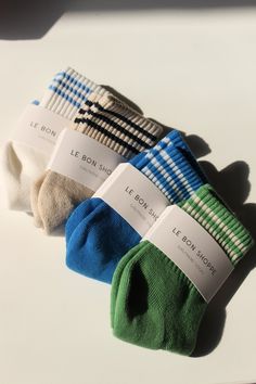 The Le Bon Shoppe Girlfriend sock has a classic crew length and a triple contrast stripe at the opening for a stylish touch. Made in South Korea Care Instructions: Machine wash cold. Tumble dry low. Do not iron. Do not bleach 100% Cotton Socks, Le Bon Shoppe, Socks And Jeans, Sock Designs, Camp Socks, Socks Aesthetic, Embroidered Socks, Stripe Socks, Knit Outerwear