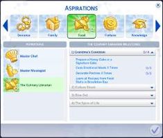 screenshot of the aspirations screen