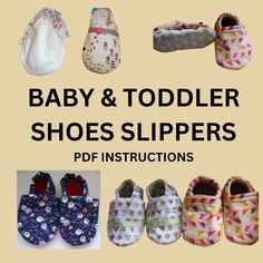 baby and toddler shoes slippers are shown in different styles, sizes and colors