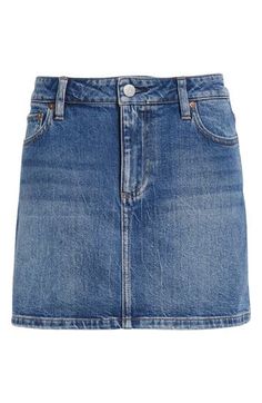 An endlessly wearable miniskirt is cut from perfectly faded premium denim and accented with a buckled detail at the back. 14" length Zip fly with button closure Five-pocket style Lined 99% cotton, 1% elastane Dry clean Imported Classic Mid-rise Medium Wash Denim Skirt, Classic Medium Wash Mid-rise Denim Skirt, Denim Miniskirt, Premium Denim, Alice Olivia, Light Blue, Mini Skirts, Dry Clean, Nordstrom