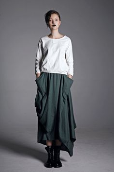 Green Linen Skirt Maxi Long Asymmetrical Hemline with by YL1dress Green Asymmetrical Hem Skirt For Spring, Asymmetrical Green Skirt For Fall, Green Asymmetrical Skirt For Fall, Spring Linen Bottoms With Asymmetrical Hem, Casual Asymmetrical Linen Skirt, Casual Linen Asymmetrical Skirt, Casual Green Linen Skirt, Green Asymmetrical Maxi Skirt With Lining, Casual Green Asymmetrical Maxi Skirt