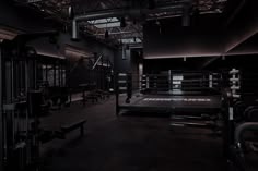 an empty boxing ring in the dark