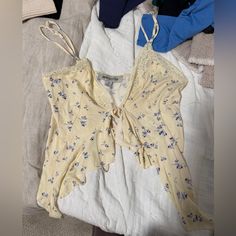 Never Worn Yellow Urban Outfitters Top For Spring, Urban Outfitters Yellow Tops For Spring, Yellow Urban Outfitters Top For Vacation, Urban Outfitters Tops, Tie Top, Yellow Blue, Shopping List, Floral Tie, Blue Yellow