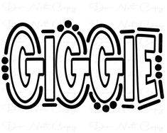 the word giggle in black and white, with dots on it's edges to spell out