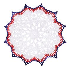 a red, white and blue doily on a white background