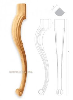 a wooden handle with measurements for the top and bottom part of it, as well as an