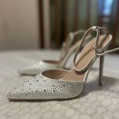 Rhinestone Stiletto Heels, Lulus Brand, Brand New Never Worn, Size 8 White Sparkling Glamorous Heels, Glamorous Sparkling White Heels, Glamorous White Sparkling Heels, White Rhinestone Heels For Evening, White Silver, Shoes Women Heels, Stiletto Heels, Shoes Heels, High Heels