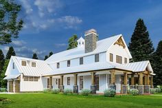 this is an artist's rendering of a house in the country style with white siding and shingles