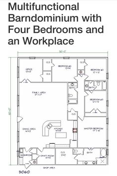 the floor plan for a multi - unit apartment with four bedroom and an workplace area