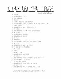 the 30 day art challenge is shown in black and white