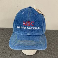 Msc Walbridge Coatings Inc Baseball Hat Unisex Osfa Blue Denim Pre-Washed Strapback Cap Condition: New With Tags Blue Denim Dad Cap, Blue Denim Dad Hat, Blue Denim Baseball Cap With Curved Brim, Blue Cotton Wide Brim Hat, Blue Washed Hat With Curved Brim, Blue Washed Cap, Spring Blue Denim Baseball Cap, Blue Denim Hat, One Size Fits Most, Vintage Blue Cotton Dad Hat