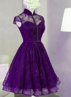 Product Information:Material:LaceSilhouette:A-lineColor:PurpleHemline: KneeLengthBack Detail:Lace-up Homecoming Dress Purple, Prom Dress Pictures, Marine Uniform, Formal Party Dress, Short Prom Dress, Short Bridesmaid Dresses, Lace Short, Short Prom, Purple Lace