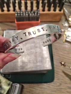 Pray. Trust. Wait. ♥️ Spiritual Hand Stamped Silver Bracelets, Meaningful Stamped Silver Bracelets, Meaningful Stamped Silver Bracelet, Inspirational Stamped Silver Cuff Bracelet, Inspirational Silver Cuff Bracelet, Inspirational Silver Cuff Bracelet Stamped, Personalized Inspirational Silver Cuff Bracelet, Silver Inspirational Cuff Bracelet, Esther In The Bible