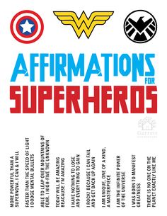 the poster for affirmations and superheros