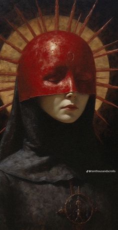 a painting of a woman wearing a red mask