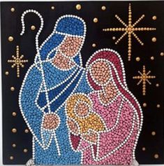 a nativity scene with the birth of jesus and mary, made out of glass beads