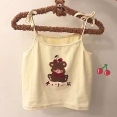 $19.99 with free international shipping Crop Top Styles, Womens Cami, Cami Crop Top, Cute Bear, Bear Print, Harajuku Fashion, Cute Bears, Print Tank, Printed Tank Tops