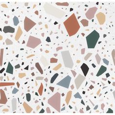 an abstract mosaic tile design with various colors and shapes on it's white background