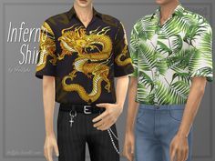 two male mannequins wearing shirts with dragon designs