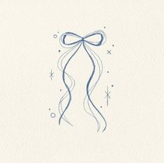 a drawing of a ribbon with stars and sparkles on it, in blue ink