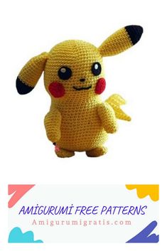 a crocheted pikachu stuffed animal sitting on top of a white background