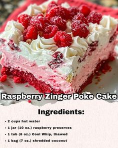 raspberry ginger poke cake ingredients on a plate