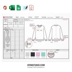 the front and back of a long sleeved t - shirt with measurements on it