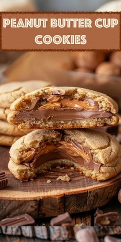 peanut butter cup cookies stacked on top of each other