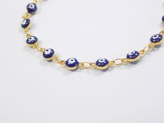 Our Best Seller Bracelet is now available in Blue Eyes! Cute and tiny Dark Blue Mini Evil Eye Bracelet or Bracelet. The meaning of blue bead color: Is the color of evil eye protection. The traditional color for good karma, positive energies, and protection against the evil eye. DETAILS: - Dark blue enamel evil eye, gold plated over brass chain - Length: Available in 6 7, 8, and 9 inches, plus 1.5 inches of extender chain. - Beads size 4.6 mm approx. - Gold Plated Lobster Clasp NOTE: The last pic Adjustable Blue Chain Bracelet, Blue Charm Bracelet With Adjustable Chain, Handmade Blue Anklet As Gift, Adjustable Nickel-free Blue Chain Bracelet, Adjustable Blue Nickel-free Chain Bracelet, Blue Metal Bracelet With Adjustable Chain, Blue Evil Eye Bracelet, Turkish Eye, Cute Gift Boxes