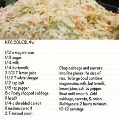 the ingredients for coleslaw are shown in this recipe sheet, including carrots and celery