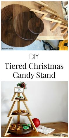 a diy tiered christmas candy stand with text overlay