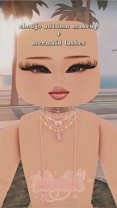 an animated image of a woman wearing pearls and necklaces