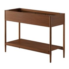 a wooden table with two drawers on top and one shelf below the drawer that is open