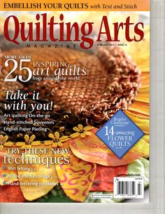 the front cover of quilting arts magazine, featuring an image of flowers and leaves