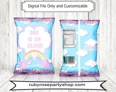 two bags of candy sitting next to each other on a wooden floor with the text, digital file only and customizable